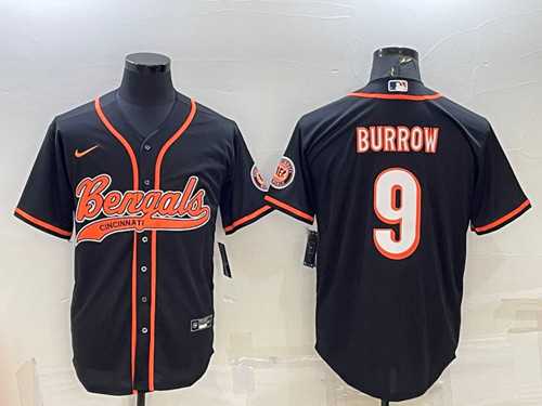 Men%27s Cincinnati Bengals #9 Joe Burrow Black With Patch Cool Base Stitched Baseball Jersey->chicago bears->NFL Jersey